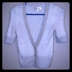 Off white and gold fuzzy decree sweater